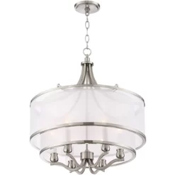 Possini Euro Design Nor Brushed Nickel Pendant Chandelier 23" Wide Modern Double White Organza Shade 6-Light Fixture For Dining Room Kitchen Island 14 Possini Euro Design Nor Brushed Nickel Pendant Chandelier 23" Wide Modern Double White Organza Shade 6-Light Fixture For Dining Room Kitchen Island -Lighting Discount Store GUEST 8575b373 3204 4154 bb03 cefa7bc3c9ea