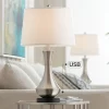 360 Lighting Simon Modern Table Lamps 25 1/2" High Set Of 2 Brushed Nickel With USB Charging Port White Fabric Drum Shade For Bedroom Living Room Desk