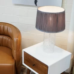 European Hotel-Style LED Table Lamp – Gold, Clear & Grey Glass, 110–120V Plug-In Bedside Or Desk Light -Lighting Discount Store GUEST 8643fbb6 fa22 435b a013 8215efdbc8d3