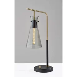 Adesso Walker Desk Lamp (Includes Light Bulb) Antique Brass: ETL Listed, Glass Shade, Metal Body, 1-Way Switch