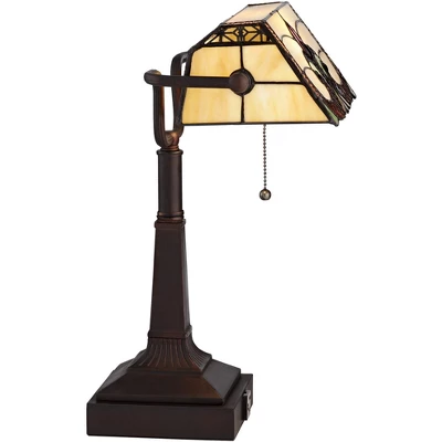 Robert Louis Tiffany Traditional Piano Banker Desk Table Lamp 17" High With AC Power Outlet Bronze Floral Art Glass Bedroom Office 8 Robert Louis Tiffany Traditional Piano Banker Desk Table Lamp 17" High With AC Power Outlet Bronze Floral Art Glass Bedroom Office - Image 8