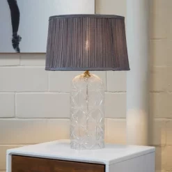 European Hotel-Style LED Table Lamp – Gold, Clear & Grey Glass, 110–120V Plug-In Bedside Or Desk Light