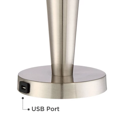360 Lighting Geoff Modern Table Lamps Set Of 2 26" High Brushed Nickel With USB Charging Port Blue Shirred Shade For Bedroom Living Room House Desk 2 360 Lighting Geoff Modern Table Lamps Set Of 2 26" High Brushed Nickel With USB Charging Port Blue Shirred Shade For Bedroom Living Room House Desk - Image 2