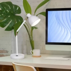 23" Mid-Century Adjustable Metal Desk Lamp With Power Outlet White - Cresswell Lighting -Lighting Discount Store GUEST 8da6f77c 301a 4782 9eb2 776da314fe30