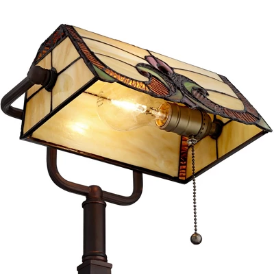 Robert Louis Tiffany Traditional Piano Banker Desk Table Lamp 17" High With AC Power Outlet Bronze Floral Art Glass Bedroom Office 3 Robert Louis Tiffany Traditional Piano Banker Desk Table Lamp 17" High With AC Power Outlet Bronze Floral Art Glass Bedroom Office - Image 3