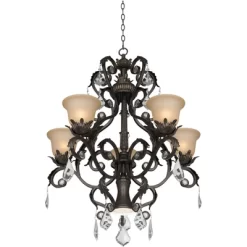 Kathy Ireland French Bronze Chandelier 31" Wide Rustic Crystal Amber Bell Glass 5-Light Fixture For Dining Room House Home Kitchen -Lighting Discount Store GUEST 90864533 cf2b 45e0 af88 4e568a38d28d