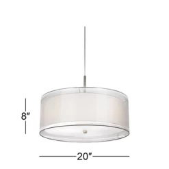 Possini Euro Design Brushed Nickel Pendant Chandelier 20" Wide Modern Organza Outer White Inner Shade 3-Light Fixture For Dining Room Kitchen Island -Lighting Discount Store GUEST 919037b2 adb9 4da0 872c a38ebe1d5946