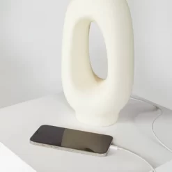 Brightech Artemis Mid-Century (Includes LED Light Bulb) Round Table Lamp Beige Ceramic: Matte Finish, USB Port, Linen Shade, UL Listed, 22" Height -Lighting Discount Store GUEST 9426d663 3266 442f 8996 b09044c4af75