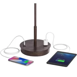 360 Lighting Modern Accent Table Lamp With USB And AC Power Outlet 23 1/2" High Bronze Fabric Drum Shade For Bedroom Living Room House Desk Bedside -Lighting Discount Store GUEST 943b3fba 9a98 4e8e 9706 c63e147e7fb3