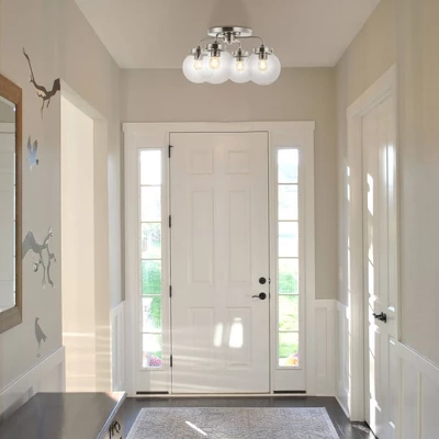 18" 4-Light Piper Farmhouse Rustic Iron/Glass LED Semi Flush Mount Nickel/Clear - JONATHAN Y 3 18" 4-Light Piper Farmhouse Rustic Iron/Glass LED Semi Flush Mount Nickel/Clear - JONATHAN Y - Image 3