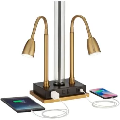 Possini Euro Design Griffin Modern Gooseneck Desk Lamp 31" Tall Gold With USB Charging Port Black Metal Rectangular Shade For Bedroom Living Room Kids -Lighting Discount Store GUEST 9701dbd7 4bfa 42c4 bb69 c1f971156076