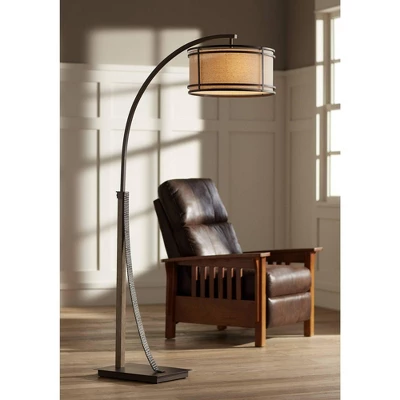 Franklin Iron Works Gentry Industrial Rustic Farmhouse Arc Floor Lamp 71 1/2" Tall Oil Rubbed Bronze Oatmeal Drum Shade For Living Room Reading Office 1 Franklin Iron Works Gentry Industrial Rustic Farmhouse Arc Floor Lamp 71 1/2" Tall Oil Rubbed Bronze Oatmeal Drum Shade For Living Room Reading Office