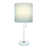 19.5" Bedside Power Outlet Base Metal Table Desk Lamp In White With Aqua Blue Fabric Shade - Creekwood Home
