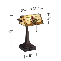 Robert Louis Tiffany Traditional Piano Banker Desk Table Lamp 17" High With AC Power Outlet Bronze Floral Art Glass Bedroom Office 12 Robert Louis Tiffany Traditional Piano Banker Desk Table Lamp 17" High With AC Power Outlet Bronze Floral Art Glass Bedroom Office -Lighting Discount Store GUEST 99b8f395 d028 4b52 98be e0a78881b3a5