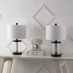 Set Of 2 21" Alexander Modern Iron/Water Glass Table Lamps With USB Port - JONATHAN Y: Bedroom Charging Station, Drum Shade -Lighting Discount Store GUEST 99bb29e4 321e 4932 ae0c a9e8a162948f