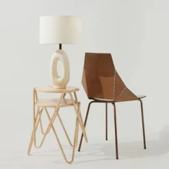 Brightech Artemis Mid-Century (Includes LED Light Bulb) Round Table Lamp Beige Ceramic: Matte Finish, USB Port, Linen Shade, UL Listed, 22" Height