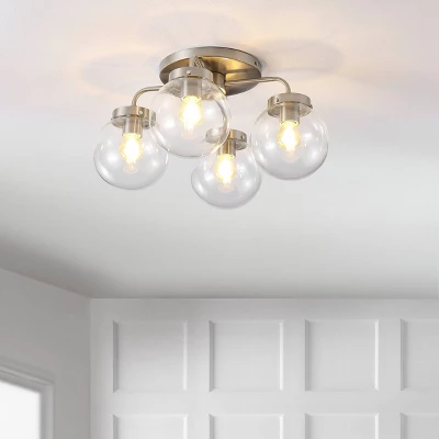 18" 4-Light Piper Farmhouse Rustic Iron/Glass LED Semi Flush Mount Nickel/Clear - JONATHAN Y 10 18" 4-Light Piper Farmhouse Rustic Iron/Glass LED Semi Flush Mount Nickel/Clear - JONATHAN Y - Image 10