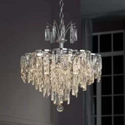 Vienna Full Spectrum Villette Chrome Chandelier 27 1/2" Wide Modern Cascade Crystal 6-Light LED Fixture For Dining Room Foyer Kitchen Island Entryway -Lighting Discount Store GUEST 9ccbc101 0606 43d6 aa8e 87030b01f4b4