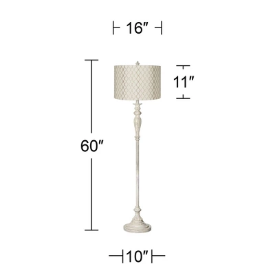 360 Lighting Vintage Country Cottage Floor Lamp 60" Tall Antique White Embroidered Hourglass Print Drum Shade For Living Room Bedroom Office House 3 360 Lighting Vintage Country Cottage Floor Lamp 60" Tall Antique White Embroidered Hourglass Print Drum Shade For Living Room Bedroom Office House - Image 3