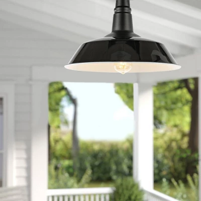 14" 1-Light Camila Classic Industrial Indoor/Outdoor Iron LED Semi Flush Mount Black/White - JONATHAN Y 3 14" 1-Light Camila Classic Industrial Indoor/Outdoor Iron LED Semi Flush Mount Black/White - JONATHAN Y - Image 3