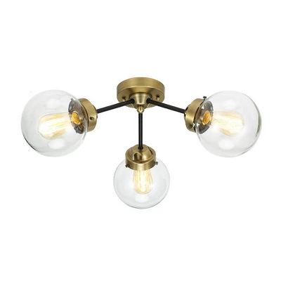 24.5" Mid-Century Glass Globe Flushmount Fixture Ceiling Light (Includes LED Light Bulb) Black/Brass - Cresswell Lighting 3 24.5" Mid-Century Glass Globe Flushmount Fixture Ceiling Light (Includes LED Light Bulb) Black/Brass - Cresswell Lighting - Image 3