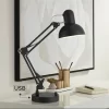 360 Lighting Wyatt 25" High Modern Desk Lamp USB Port Architect Adjustable Height Black Finish Metal Single Home Office Living Room Charging Bedroom