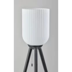 Adesso Kinsley Floor Lamp Black: Modern Style, ETL Listed, Glass Shade, Wood Body, Pull Chain