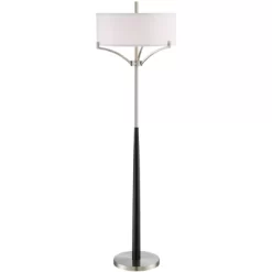360 Lighting Modern Floor Lamp 62" Tall Black And Brushed Steel Column White Linen Drum Shade For Living Room Reading Bedroom Office -Lighting Discount Store GUEST 9f5f8e14 18a8 459c 836f 30bd93ab3986