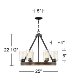 Franklin Iron Works Metal Wood Wagon Wheel Chandelier 25" Wide Rustic Farmhouse Clear Seeded Glass 6-Light Fixture For Dining Room 9 Franklin Iron Works Metal Wood Wagon Wheel Chandelier 25" Wide Rustic Farmhouse Clear Seeded Glass 6-Light Fixture For Dining Room -Lighting Discount Store GUEST 9f6dade5 99e7 4273 83da 3378d38dfdf9