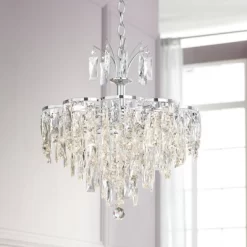 Vienna Full Spectrum Villette Chrome Chandelier 27 1/2" Wide Modern Cascade Crystal 6-Light LED Fixture For Dining Room Foyer Kitchen Island Entryway