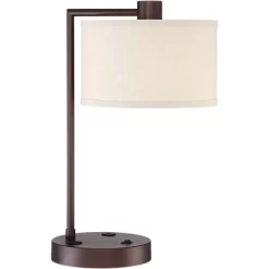 360 Lighting Colby Modern Desk Lamp 21" High Bronze With USB And AC Power Outlet In Base White Linen Drum Shade For Bedroom Living Room Office Family -Lighting Discount Store GUEST a0a3c0ea 3d30 4ec7 ac17 2f7be4c58912