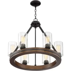 Franklin Iron Works Metal Wood Wagon Wheel Chandelier 25" Wide Rustic Farmhouse Clear Seeded Glass 6-Light Fixture For Dining Room 8 Franklin Iron Works Metal Wood Wagon Wheel Chandelier 25" Wide Rustic Farmhouse Clear Seeded Glass 6-Light Fixture For Dining Room -Lighting Discount Store GUEST a23568cd 80c5 406d b6ba 512e27247b3d
