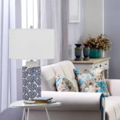Pair Of Transitional Styled Ceramic Table Lamps With Drum Shade - Cal Lighting