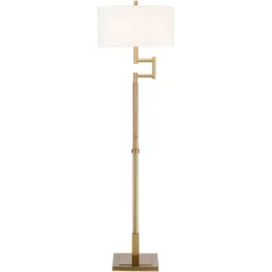 Possini Euro Design Artisan Swing Arm Floor Lamp 62.25" Tall Warm Antique Brass Linen Drum Shade For Living Room Reading Bedroom Office -Lighting Discount Store GUEST a516a385 a6f6 4857 a16b 37d009da3a9c