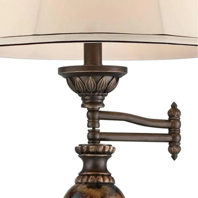 Kathy Ireland Vintage Swing Arm Floor Lamp 61" Tall Bronze Marble Font Faux Silk Shade For Living Room Reading House Bedroom Home 2 Kathy Ireland Vintage Swing Arm Floor Lamp 61" Tall Bronze Marble Font Faux Silk Shade For Living Room Reading House Bedroom Home - Image 2