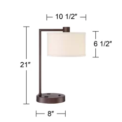 360 Lighting Colby Modern Desk Lamp 21" High Bronze With USB And AC Power Outlet In Base White Linen Drum Shade For Bedroom Living Room Office Family -Lighting Discount Store GUEST a739b621 59c5 4618 a8ae 0d17dff00dc4