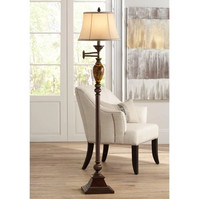 Kathy Ireland Vintage Swing Arm Floor Lamp 61" Tall Bronze Marble Font Faux Silk Shade For Living Room Reading House Bedroom Home 1 Kathy Ireland Vintage Swing Arm Floor Lamp 61" Tall Bronze Marble Font Faux Silk Shade For Living Room Reading House Bedroom Home