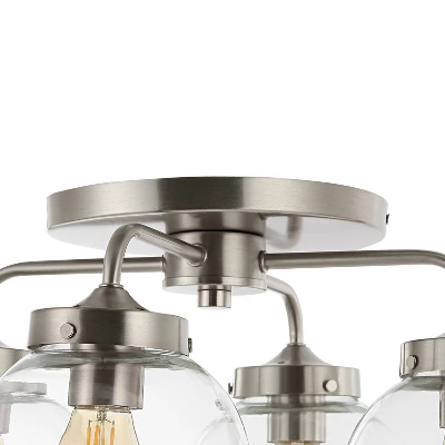 18" 4-Light Piper Farmhouse Rustic Iron/Glass LED Semi Flush Mount Nickel/Clear - JONATHAN Y 6 18" 4-Light Piper Farmhouse Rustic Iron/Glass LED Semi Flush Mount Nickel/Clear - JONATHAN Y - Image 6