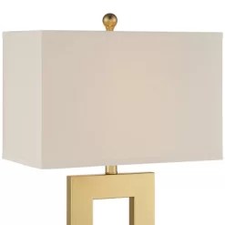 360 Lighting Marshall Modern Table Lamp With White Marble Riser 30" Tall Champagne Gold Oatmeal Shade For Bedroom Living Room Bedside Nightstand House