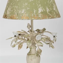 Vintage-Style Table Lamp With Distressed Green Shade And Floral Base, Rustic Home Decor Accent Piece, 1pc -Lighting Discount Store GUEST ad01553a 1552 4a45 aa9e 2f12fcef12c6