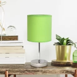 11.81" Traditional Petite Metal Stick Bedside Table Desk Lamp In Chrome With Fabric Shade Green - Creekwood Home -Lighting Discount Store GUEST aef269ed b233 4ca6 9ec3 1f83f24c7200