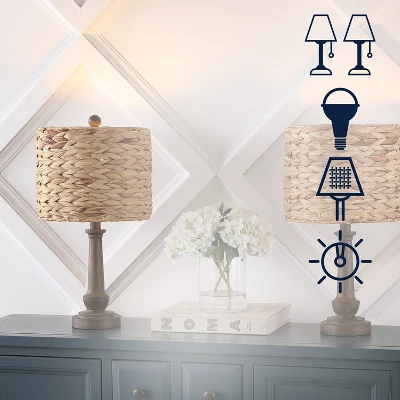 Set Of 2 21.25"Leona Rustic Farmhouse Handwoven Rattan/Resin Table Lamps (Includes LED Light Bulb) Brown Wood Finish - JONATHAN Y: Boho Style 2 Set Of 2 21.25"Leona Rustic Farmhouse Handwoven Rattan/Resin Table Lamps (Includes LED Light Bulb) Brown Wood Finish - JONATHAN Y: Boho Style - Image 2