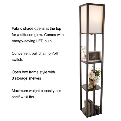 Hastings Home Floor Lamp – Etagere Style Standing Light With 3 Tiers Of Storage Shelving, Brown 2 Hastings Home Floor Lamp – Etagere Style Standing Light With 3 Tiers Of Storage Shelving, Brown - Image 2
