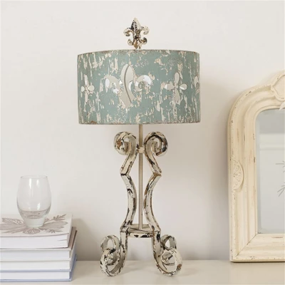 Chic Vintage Table Lamp With Distressed Cream And Blue Shade, Decorative Scroll Base, 33.66" Height, 1pc 2 Chic Vintage Table Lamp With Distressed Cream And Blue Shade, Decorative Scroll Base, 33.66" Height, 1pc - Image 2