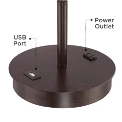 360 Lighting Modern Accent Table Lamp With USB And AC Power Outlet 23 1/2" High Bronze Fabric Drum Shade For Bedroom Living Room House Desk Bedside -Lighting Discount Store GUEST b3e9411d 4c23 4f75 96f4 cac9058e6543