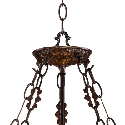 Robert Louis Tiffany Bronze Pendant Chandelier 22" Wide Rustic Floral Garden Stained Glass 3-Light Fixture For Dining Room House Foyer Kitchen Island 4 Robert Louis Tiffany Bronze Pendant Chandelier 22" Wide Rustic Floral Garden Stained Glass 3-Light Fixture For Dining Room House Foyer Kitchen Island - Image 4