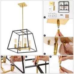 15" 4-Light Lloyd Farmhouse Industrial Iron LED Pendant Black/Brass Gold - JONATHAN Y -Lighting Discount Store GUEST b60c362e 2049 482b 937b 3c9a9b166b45