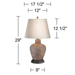 360 Lighting Bentley Rustic Farmhouse Table Lamp 29" Tall Brown Leaf With Dimmable USB Workstation Base Off White Empire Shade For Bedroom Living Room