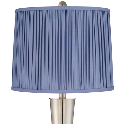 360 Lighting Geoff Modern Table Lamps Set Of 2 26" High Brushed Nickel With USB Charging Port Blue Shirred Shade For Bedroom Living Room House Desk 1 360 Lighting Geoff Modern Table Lamps Set Of 2 26" High Brushed Nickel With USB Charging Port Blue Shirred Shade For Bedroom Living Room House Desk