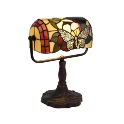 Tiffany Style Bankers Lamp With Butterfly Design (Includes LED Light Bulb) - Trademark Global -Lighting Discount Store GUEST bc470588 9771 456a 9a17 3bea439a655c
